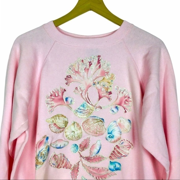 VINTAGE Sweatshirt Puff Paint Handmade Coral Shells Retro Golden Girls Size XL - Picture 2 of 13